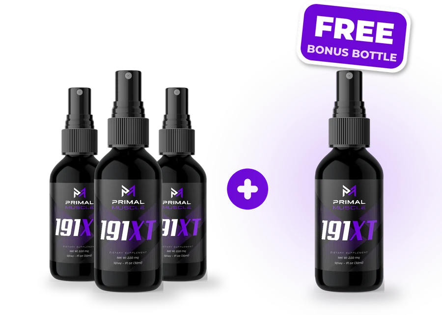 Three bottles of Primal Muscle 191XT plus one free bonus bottle.