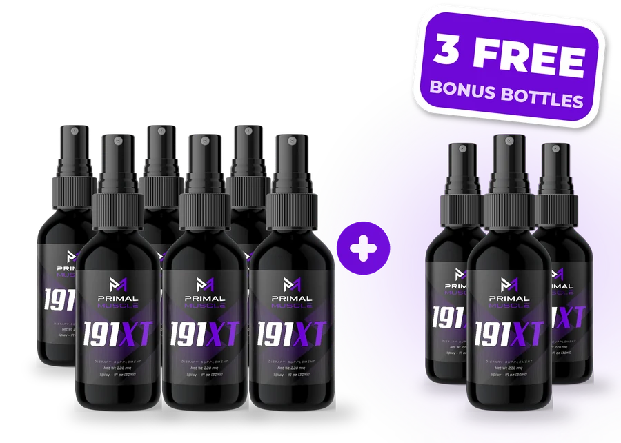 Six bottles of Primal Muscle 191XT plus three free bonus bottles.