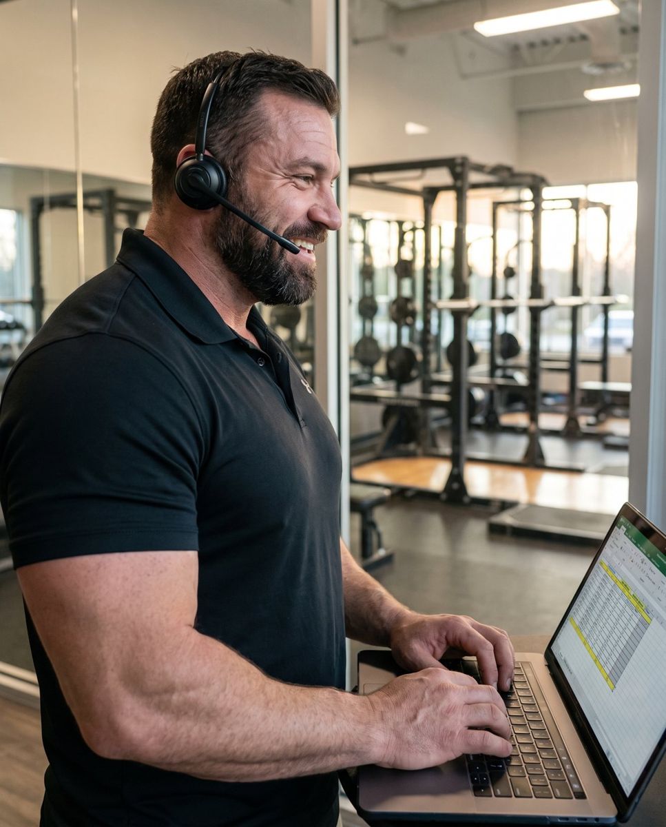 Jacked Primal Muscle Fitness Advisor on a headset call